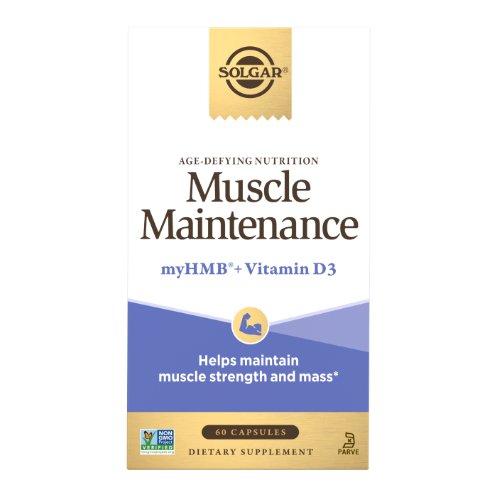 A box of Solgar Muscle Maintenance Supplement on a plain background.
