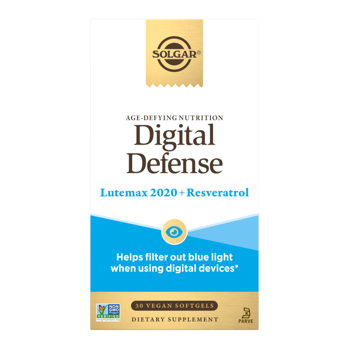 A box of Solgar Digital Defense Supplement on a plain background.