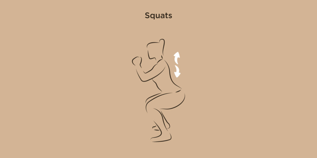 An illustration showing how to perform squats.